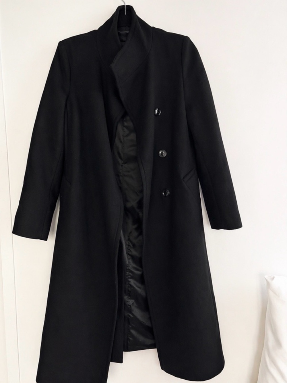 Mango Black Double-Breasted Long Trench Coat